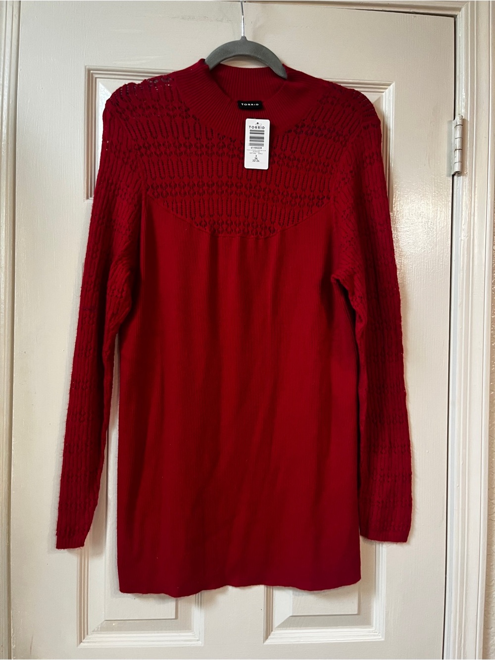 NWT torrid Red Pointelle Yoke Crewneck Sweater